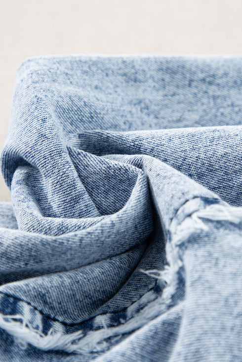 Washed Frayed Exposed Seam Wide Leg Denim Overall Jumpsuit