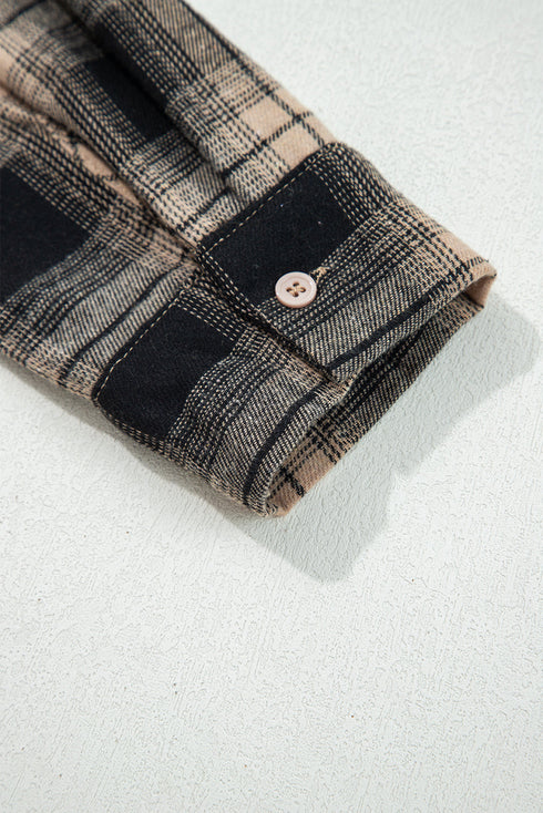 Retro Plaid Double Flap Pocket Brushed Shacket