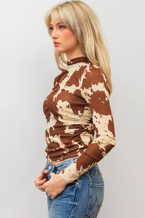 Western Cow Spot Sheer High Neck Sheath Top
