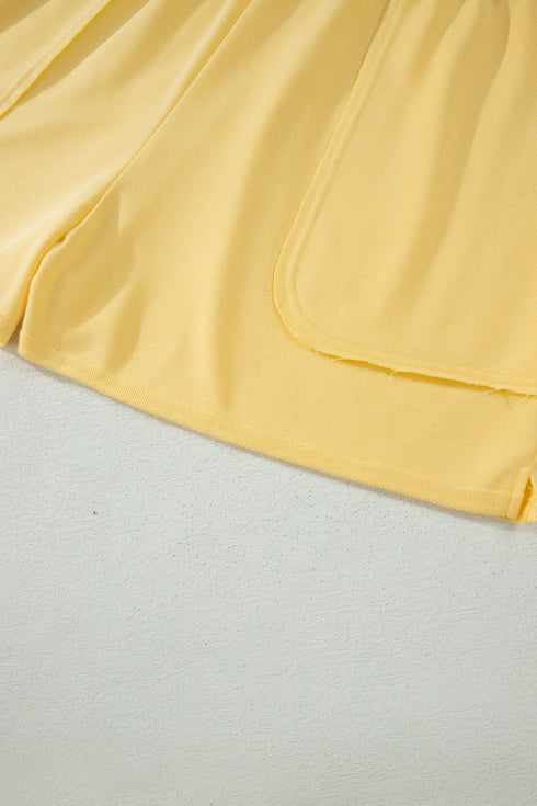 Solid Polo Collar Tee Elastic Waist Shorts Loungewear Set