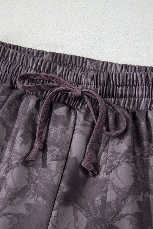 Abstract Woodland Print Baggy Pullover Drawstring Short Sets