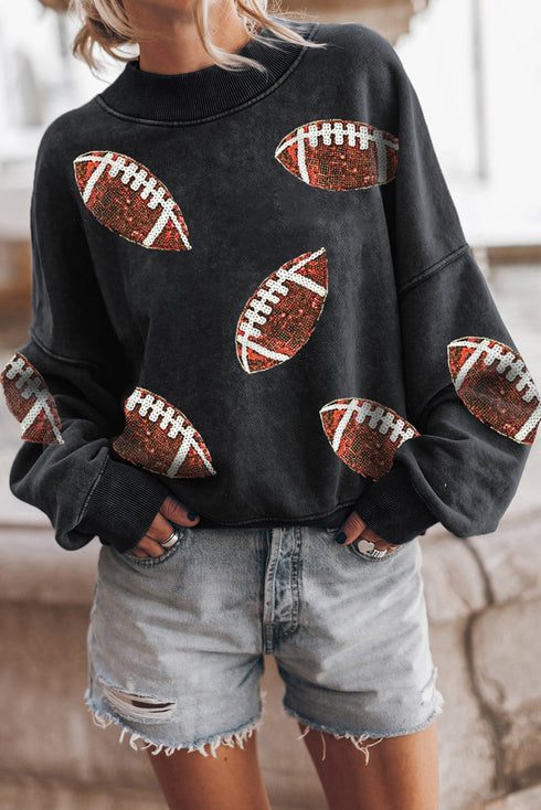 Sequin Football Patch Mineral Wash Pullover Sweatshirt