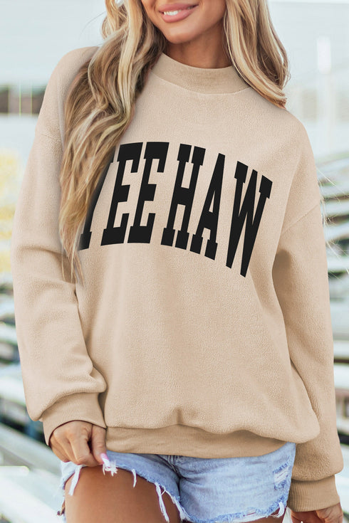Howdy Yeehaw Double Sided Printed Mock Neck Western Reversible Sweatshirt