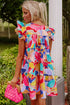 Abstract Print Ruffled Flutter Sleeve A-Line Mini Dress