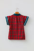 Plaid V Neck Short Sleeve Shift Silhouette Blouse