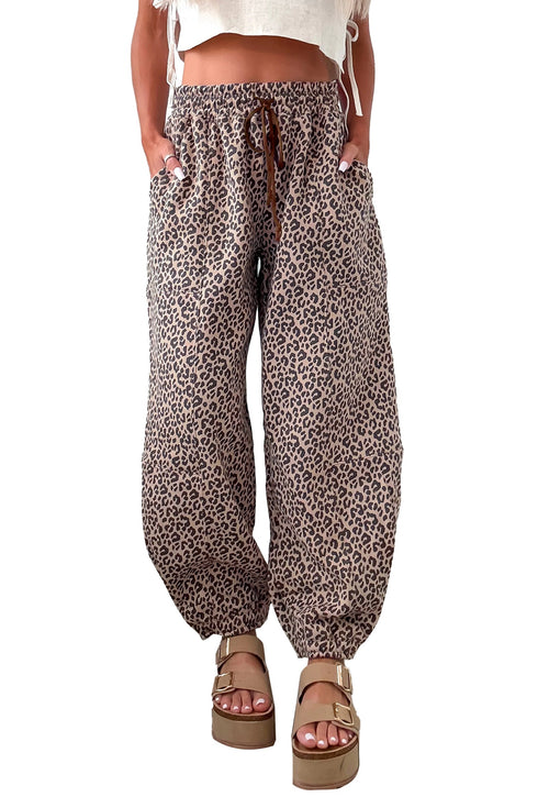 Leopard Print Elastic Waist Ankle Length Pants