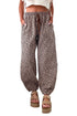 Leopard Print Elastic Waist Ankle Length Pants