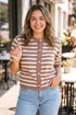 Striped Button Down Short Sleeve Relaxed Cardigan