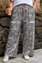 Leopard Print Raw Edge Drawstring Wide Leg Pants