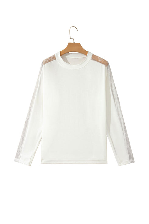 Lace Patchwork Round Neck Long Sleeve Top