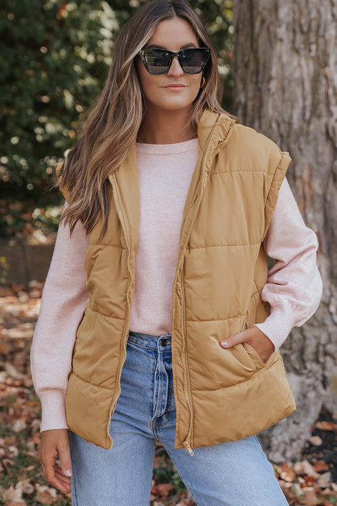 Pure Polyester Oversized Stand Collar Zip Vest