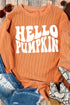 Hello Pumpkin Graphic Corded Texture Oversized Pullover Sweatshirt