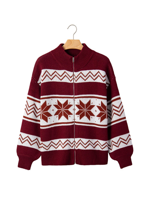 Geometric Pattern Zip Up Long Sleeve Cardigan