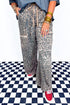 Leopard Print Raw Edge Drawstring Wide Leg Pants