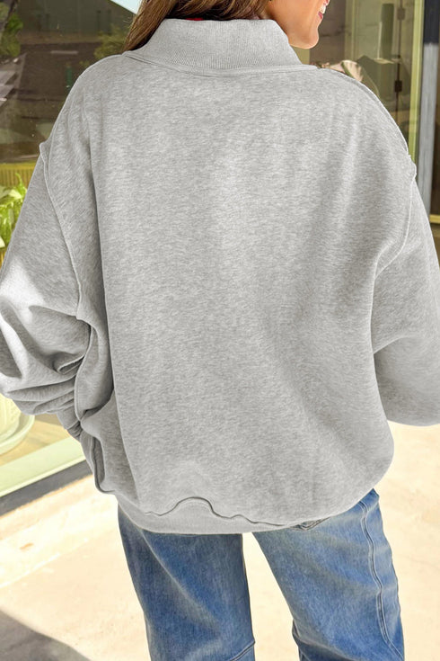 Polyester Slogan Print Mock Neck Reversible Sweatshirt