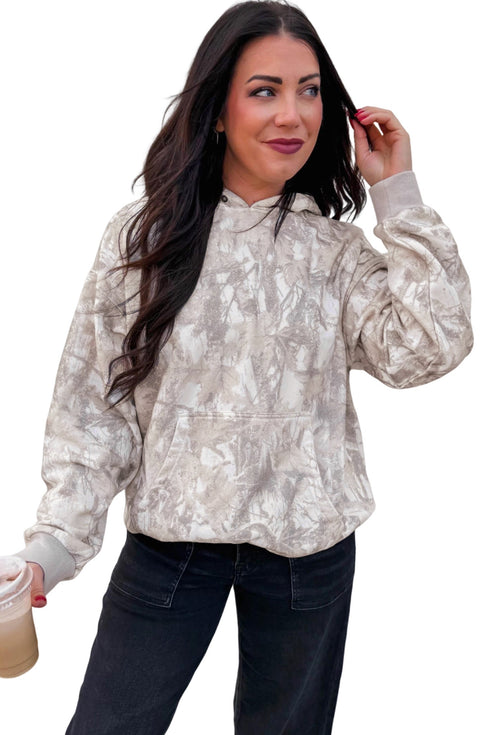 Abstract Print Ribbed Cuffs Hem Long Sleeve Hoodie