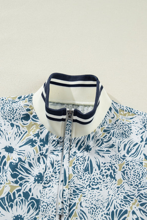 Patchwork Collar Striped Webbing Short Sleeve Floral Dress