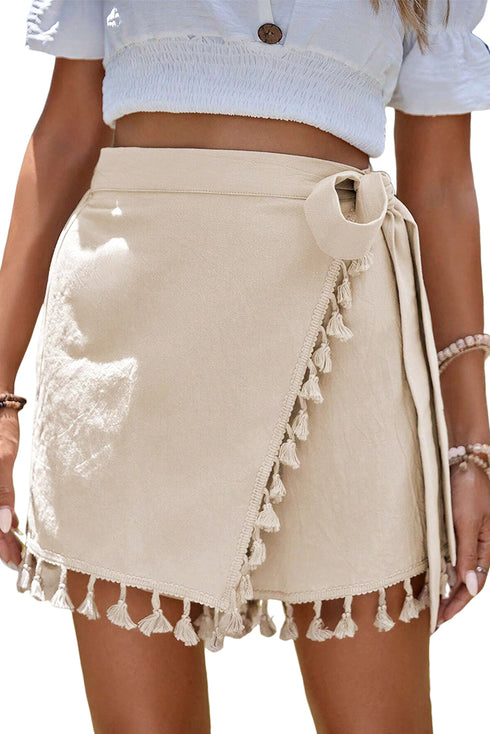 Bohemian Tassel Fringe Wrap Knot Casual Shorts
