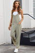 Solid Casual Adjustable Spaghetti Strap Straight Leg Jumpsuit