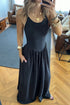 Ribbed Patchwork Drop Waist Spaghetti Strap Maxi Dress