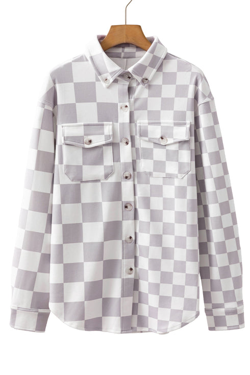 Checkered Print Flap Pocket Button Front Shacket