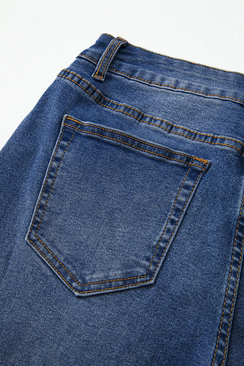 High Rise Straight Loose Raw Hem Cuffed Jeans