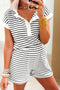 Preppy Striped Half Button Top And Short Set
