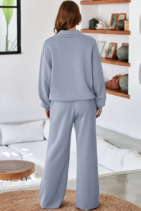 Cowl Neck Drawstring Pullover Wide Leg Pant Set