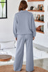 Cowl Neck Drawstring Pullover Wide Leg Pant Set