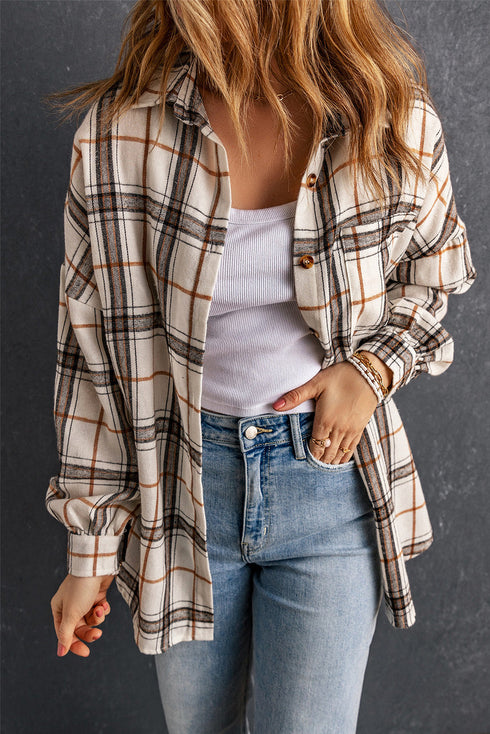 Casual Oversized Split Hem Detail Plaid Shacket