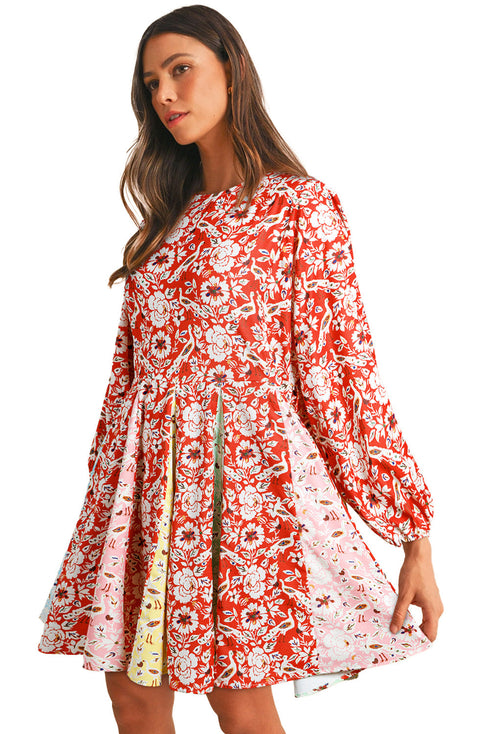 The Isabella Floral Patchwork Long Sleeve Pleated Mini Ensemble