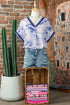 Wild Animal Print Striped Trim Short Sleeve V Neck Blouse