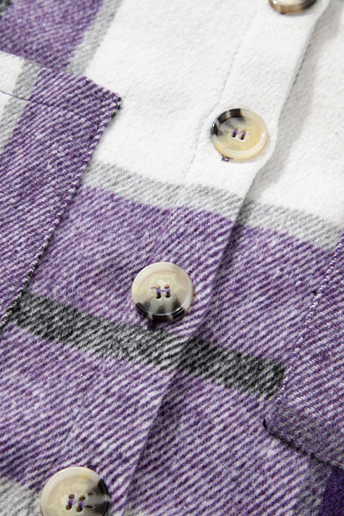 Paneled Pocketed Button Down Long Sleeve Plaid Shacket