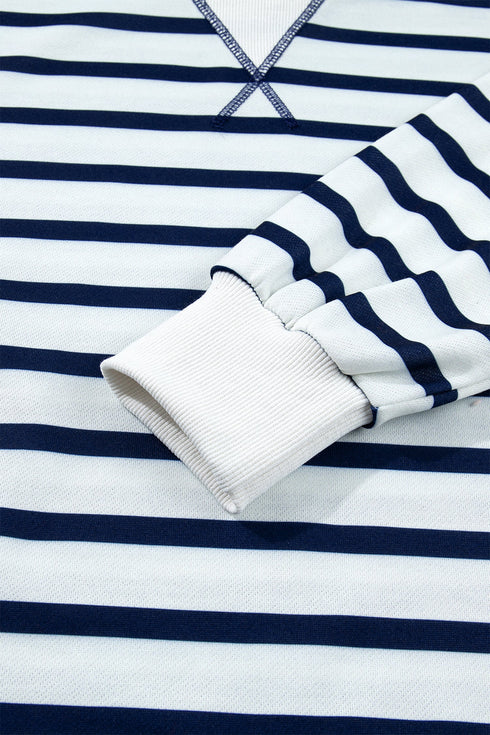 Striped Mock Neck Ribbed Cuff Hem Long Sleeve Sweatshirt
