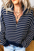 Preppy Textured Stripe Half Zip Collared Pullover Top