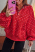 Metal Button Polka Dot Print Collar Pullover Sweatshirt