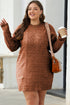 Long Sleeve Cable Knit Crew Neck Sweater Dress
