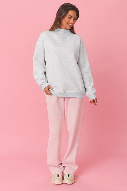 High Neck Ribbed Cuff And Hem Sweatshirt