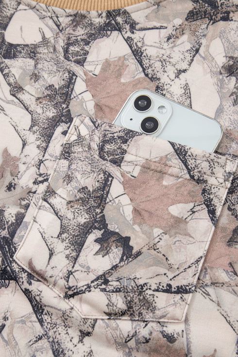 Abstract Woodland Print Long Sleeve Casual Short Set