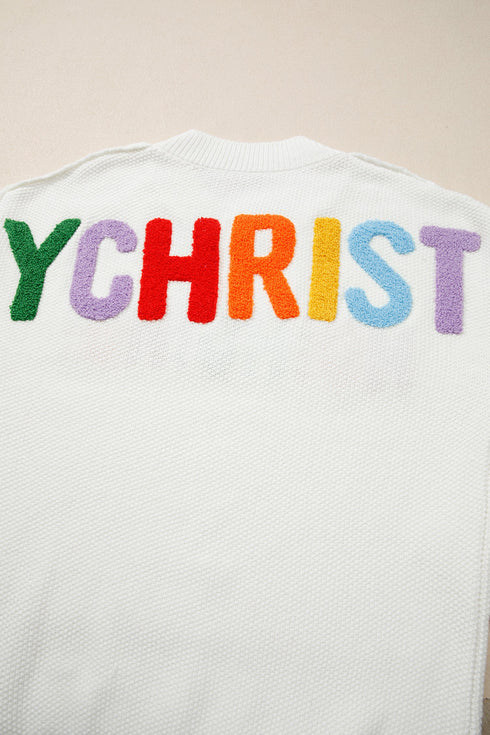 HOHOHO MERRY CHRISTMAS Chenille Letter Graphic Drop Shoulder Sweater