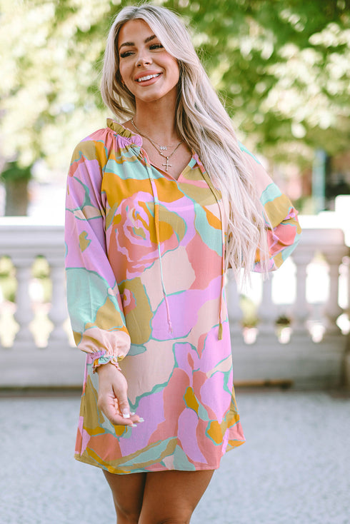 Abstract Print Hooded Long Sleeve Shift Dress