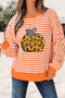 Striped Leopard Pumpkin Graphic Print Pullover Sweatshirt