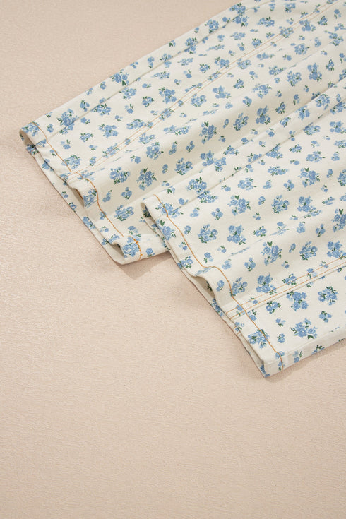 Grommet Knot Waist Floral Barrel Jeans