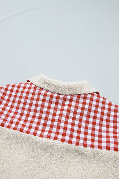 Plaid Patchwork Baggy Silhouette Plush Sherpa Sweatshirt