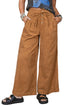 Elastic Waist Wooden Button Placket Ankle Length Wide Leg Pants