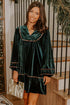 Leopard Trim Velvet Long Sleeve Shift Mini Dress