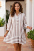 Striped Button Up Three Quarter Sleeve Short Shift Mini Dress