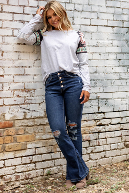 Exclusive Distressed Stretch Denim Flare Jeans