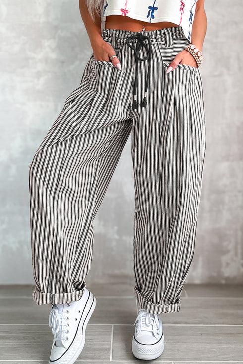 Southern Belle Striped Drawstring Loose Denim Pants