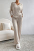 Ribbed Knit Wide Leg Slouchy Two Piece Loungewear